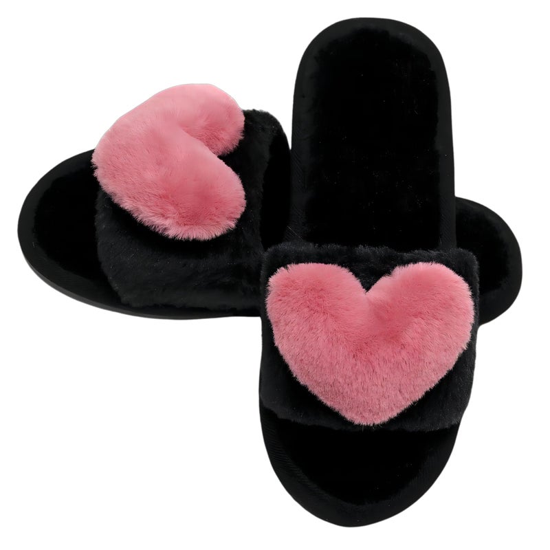 Crazy Lady Women's LOVE Slippers Fuzzy Fluffy Memory Foam House Shoes Open Toe Indoor and Outdoor(01/Rose, 9-10 M US) - Image 1